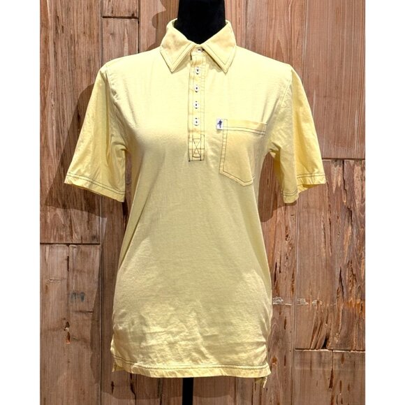 Womens Yellow Casual Polo Shirt W/ Pocket & Retro Surf Style Embroidered 100% Co - Picture 1 of 2